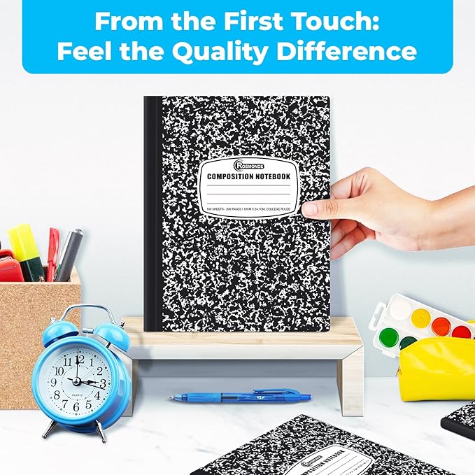 50 Pack Bulk Composition Notebooks College Ruled, 200 Pages (100 Sheets), 9-3/4 x 7-1/2, Black Marble Hard Cover, Bulk School Supplies, Bulk Notebooks for School, Bulk College Ruled Notebook