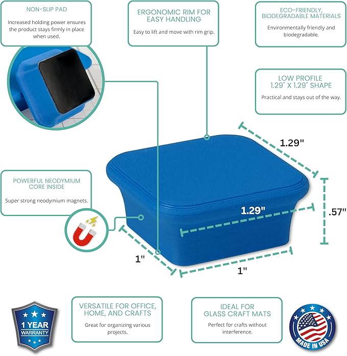 Glassboard Studio MiniBar Magnet - Strong Neodymium Rare Earth Magnets for Fridge, Whiteboard, Locker & Magnetic Glassboards - Ideal for Crafting & Office Use - Strong Fridge Magnets (Cobalt Blue, 12)