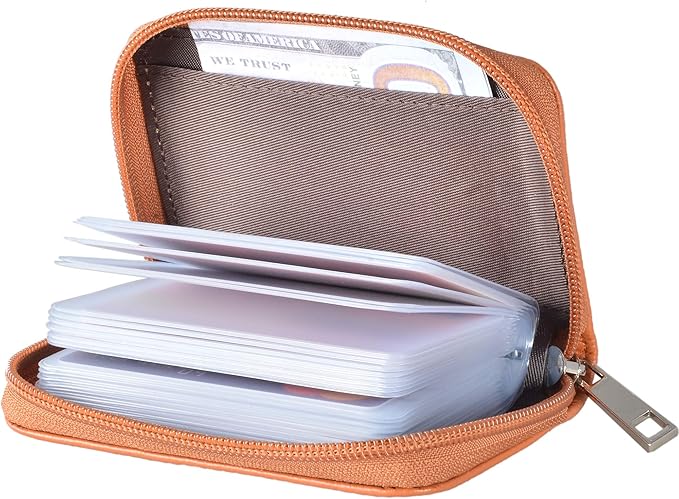 Easyoulife Genuine Leather Credit Card Holder Zipper Wallet With 26 Card Slots