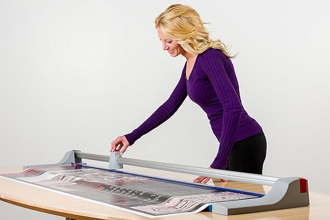 Dahle Large Format Premium Rolling Trimmer, 72" Cut Length, 12 Sheets Capacity, Cut Mat Board, Self-sharpening Blade Cuts in Both Directions, Ground Steel Blade, Automatic Clamp Holds (472)