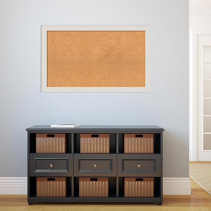 Amanti Art Natural Cork Board for Wall, 25x41 Vision Board with White Frame, Large Corkboard Office Decor for Home Organization, Country Rustic Corkboard Pinboard to Display Items for Home