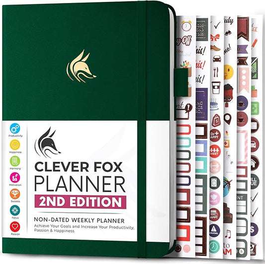 Clever Fox Planner 2nd Edition – Colorful Weekly & Monthly Goal Planner, Time Management & Productivity Organizer, Undated, A5 (Forest Green)