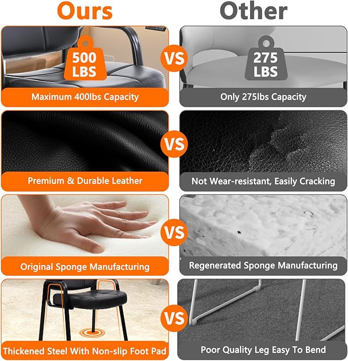 CLATINA Big & Tall 800 lbs Waiting Room Guest Chair, Leather Office Reception Chair No Wheels with Padded Arms for Elderly Home Desk Conference Room Lobby Side Salon Clinic, Black(8 Pack)