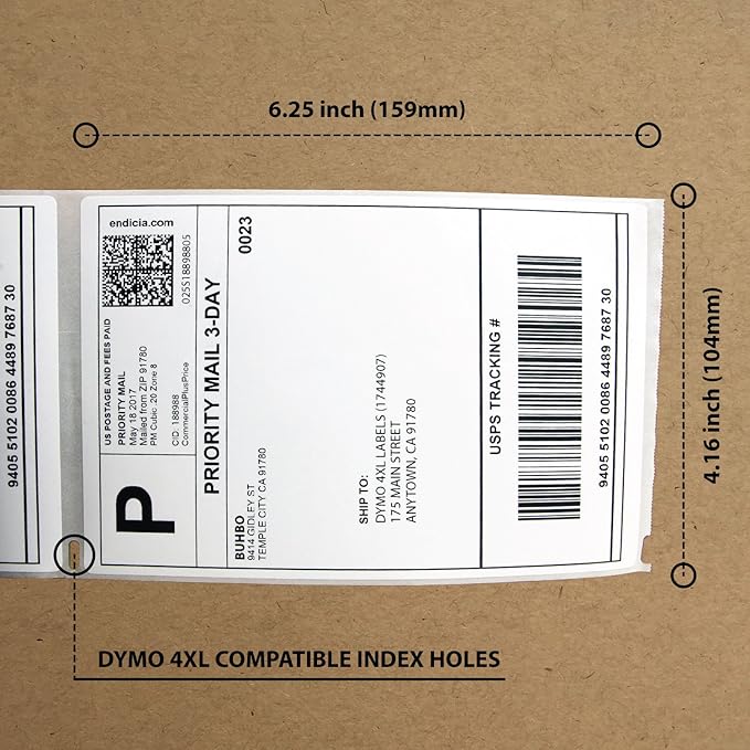 Buhbo Compatible with DYMO LabelWriter 4XL 4" x 6" Shipping Label 1744907, White (220 Per Roll)