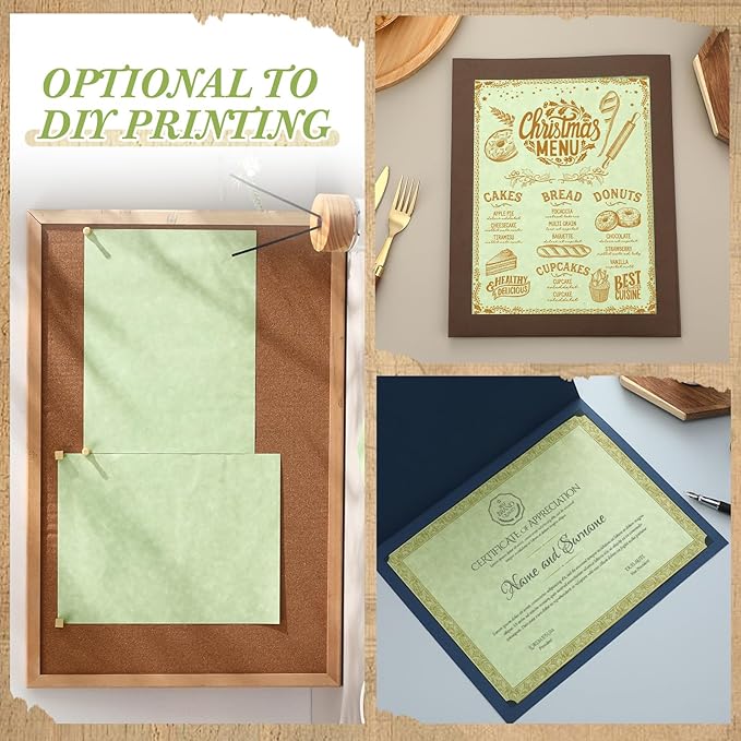 Epakh 200 Sheets Old Age Parchment Paper 8.5 x 11 Inch Standard Letter Vintage Colored Old Parchment Semblance Double Side Printing Paper (Green)