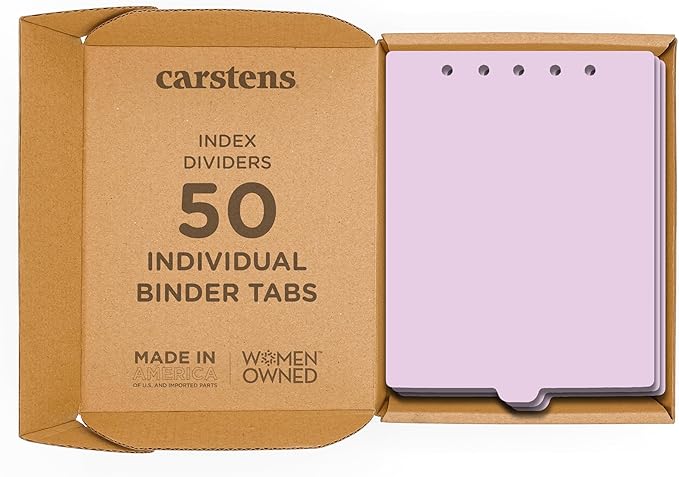 Carstens - Heavy Duty Plastic Ring Binder Dividers, Bottom Tab, 1/9 Cut, Tab 5 Position, US Letter, Lavender, Case of 50, (2619-14CS) - Ideal Medical Chart Dividers or Index Tabs for 3 Ring Binders