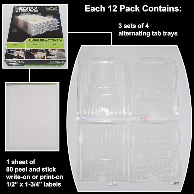 File Organizers - Letter Size, Stackable Trays for Desk - for Office Files, Mail, Documents - 12 Pack, Clear