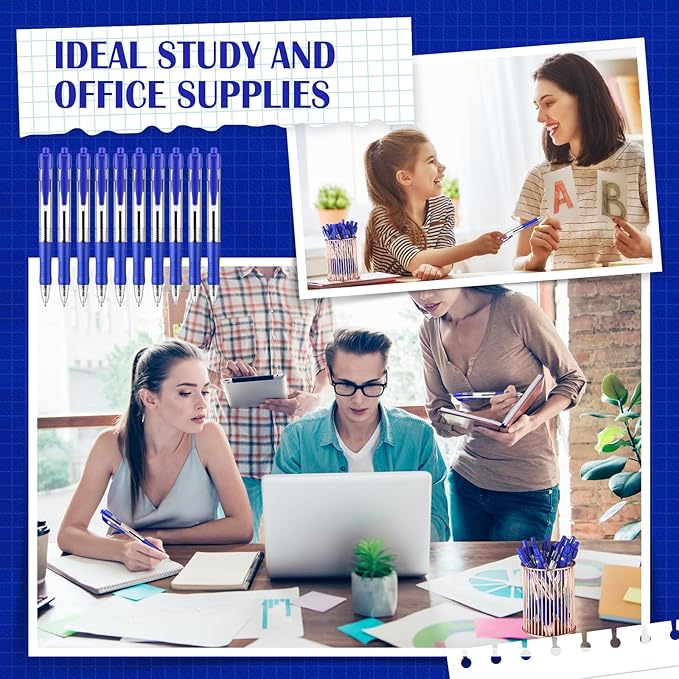 Fulmoon 100 Pcs Gel Ink Pens Retractable Ballpoint Medium Point 1.0 mm Ballpoint Smooth Writing Click Pens for Journal Writing Office Home(Blue Ink)