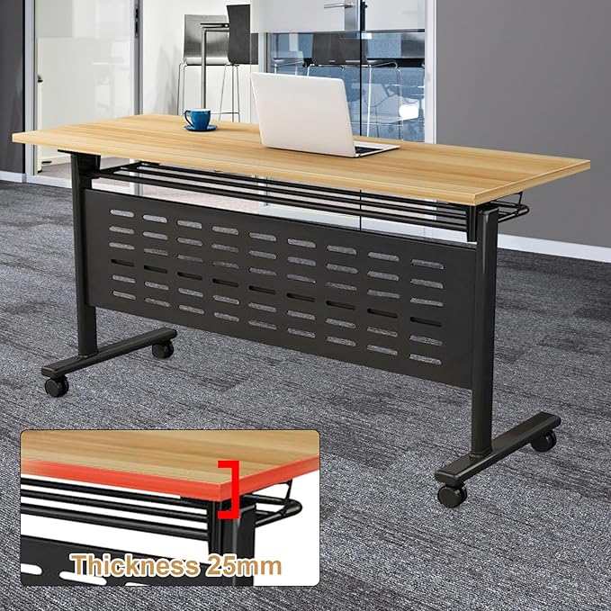 Folding Conference Table - Modular Conference Room Tables Foldable & Stackable Boardroom Table with Casters | Large Rectangle Office Meeting Table for Training Rooms(6PCS, Tables Only)