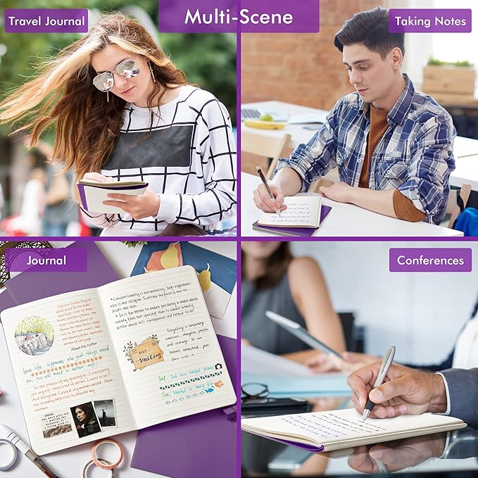 feela 8 Pack Soft Cover Journal Bulk, Notebooks College Ruled for Work, Lined Travel Journal for Women Men, Note Taking Notebook School Supplies Business Writing, 8.2” x 5.5”, A5, Dark Purple