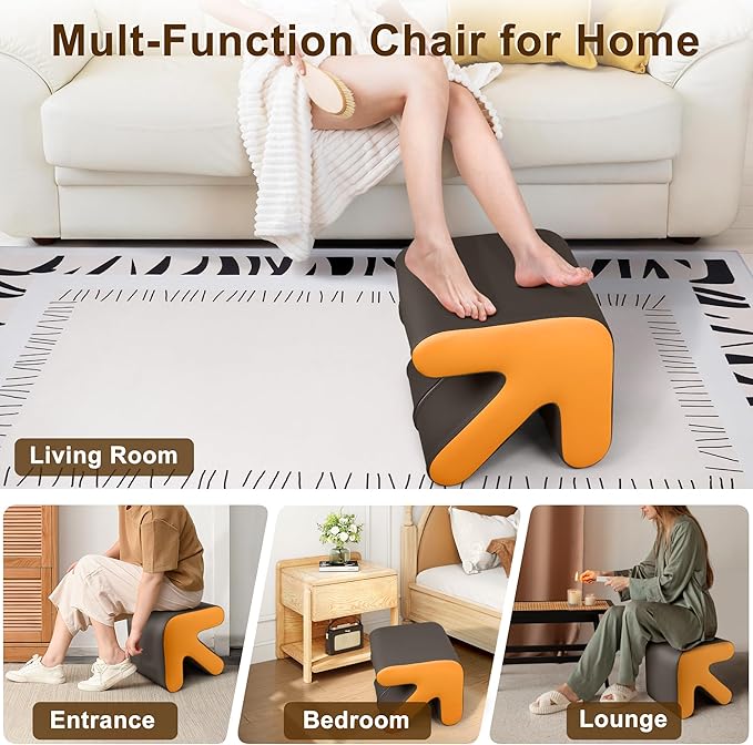 H&B Luxuries Ottoman, Foot Stool with Creative Shape, Napa Leather Ottomans, Removable Outer Foot Rest, No Assembly Required, Ottoman for Living Room, Bedroom, Entrance, Gray Yellow