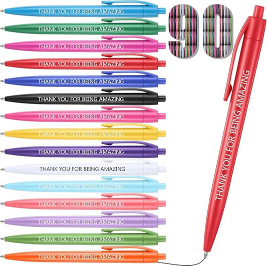 90 Pcs Ballpoint Appreciation Pen Inspirational Quotes Black Gel Ink Pens Bulk for Coworkers Employee Retractable Rolling Ballpoint Pens for Party Favors Thank You Gifts Supplies (Thank You)