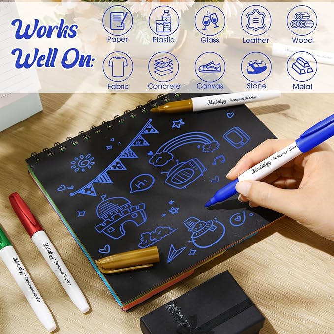 12 Pcs Metallic Permanent Markers Bulk Gold Silver Metallic Pens Fine Point Paint Markers for DIY Crafts Gift Card Making Artist Illustration(Multicolor)