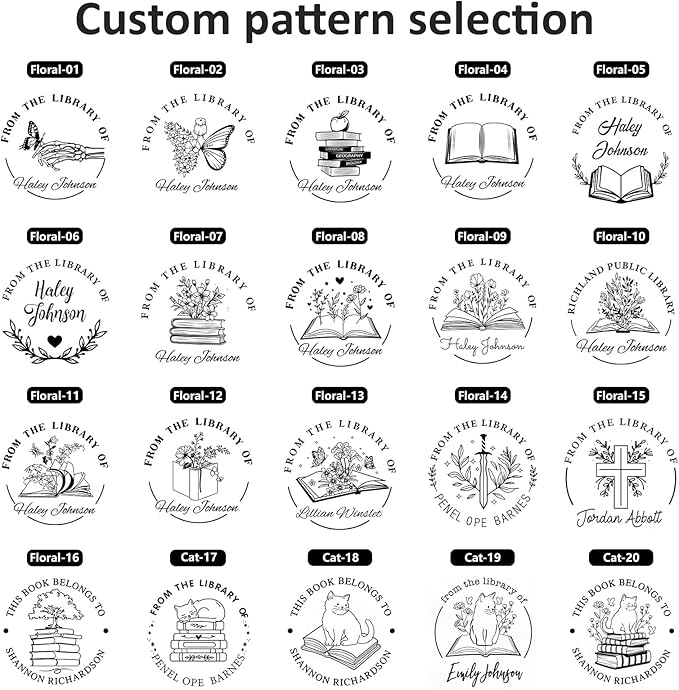 Custom Self-Inking Stamps | Personalized Book Stamp Gift for Book Lovers | 5 Ink Colors (Style13)