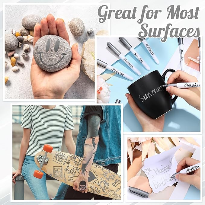 180 Pcs Metallic Permanent Markers Bulk Fine Point Metallic Markers Pens for Fabric, Black Paper, Cards, Scrapbook, Wood, Plastic, Canvas, Mugs, DIY Art Crafts, Etc (Silver)