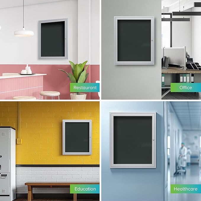 Ghent 36"x30" 1-Door Outdoor Enclosed Vinyl Bulletin Board, Shatter Resistant, with Lock, Satin Aluminum Frame - Ebony (PA13630VX-183), Made in the USA