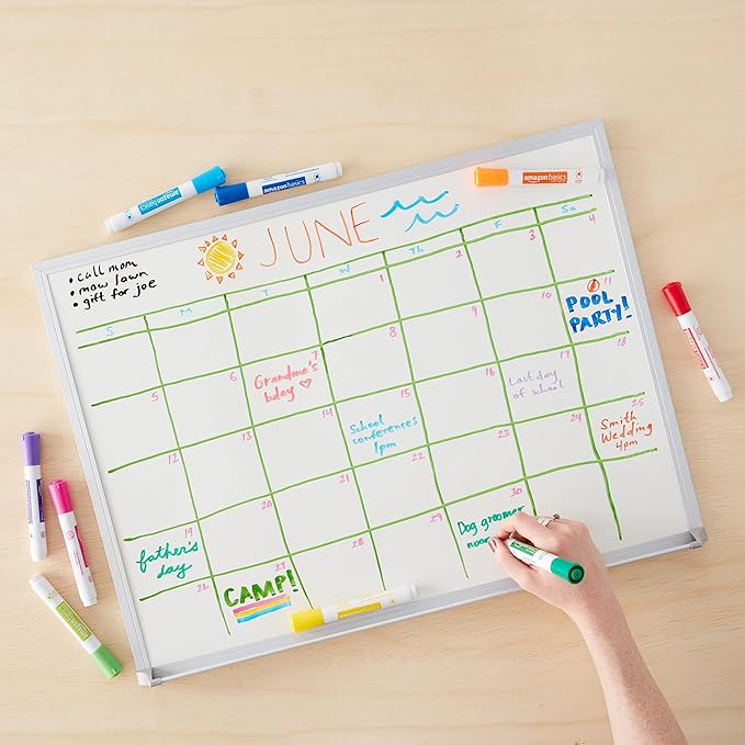 Amazon Basics Dry Erase Markers For Whiteboards, Chisel Tip, Low-Odor, Assorted Colors, Pack of 12