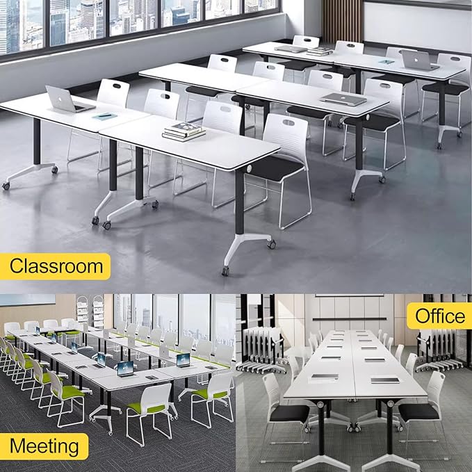 Conference Room Table with Flip-Top Design for Dynamic Meetings, Business Table Computer Desk with Heavy-Duty Frame,Foldable Seminar Meeting Tables for Home Office (2, E, 55.1IN)