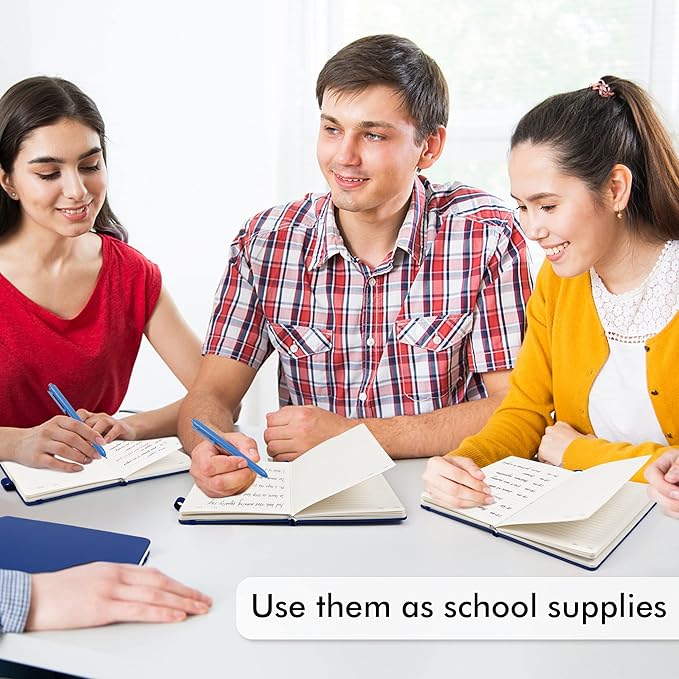 feela College Ruled Notebooks, 18 Pack Business Notebook Bulk Hardcover Lined Writing Journal with Pen Holder for Men Women Note Taking, with 18 Black Pens, 120 GSM, 5.1”x8.3”, A5, Navy