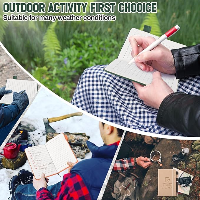 3 Packs Waterproof Notebook 4" x 6" Stone Paper Notebook All-weather Small Pocket Notepad A6 Steno Pads Rain Waterproof Notepad for Woodworker Outdoor Wild Hiking(Brown, Green, Orange)