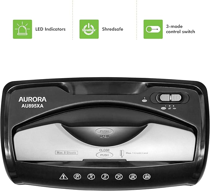 Aurora AU895XA 8-Sheet Professional Cross-Cut Paper and Credit Card Shredder