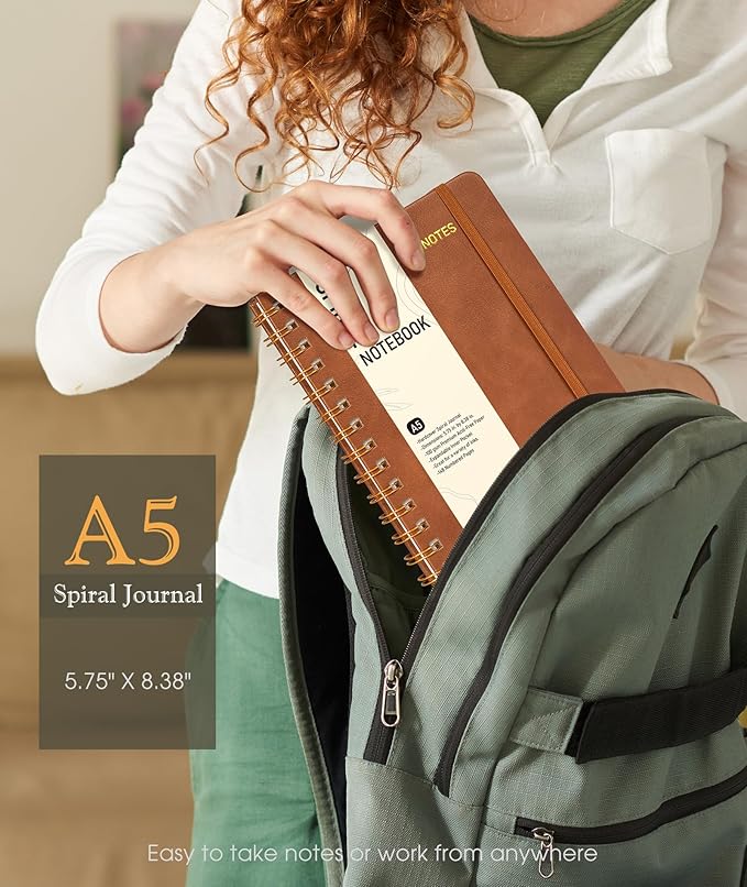 Graph Spiral Journal Notebook, A5 Hardcover Spiral Journals for Women Men, 100 GSM Graph Paper Notebooks, 150 Pages Spiral Bound Grid Notebook for Writing Note Taking Work 5.75" x 8.38", Brown