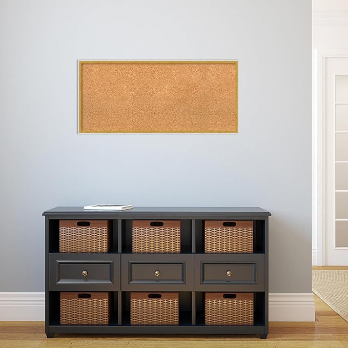 Amanti Art Natural Cork Board for Wall, 17x37 Vision Board with White Frame, Medium Corkboard Office Decor for Home Organization, Modern Corkboard Pinboard to Display Items for Home Organization in