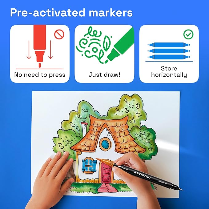 ARTISTRO 36 Brush Marker Pens Coloring Markers for Adults Brush Tip & 0.4mm Fineliner Pens Coloring Markers No Bleeding