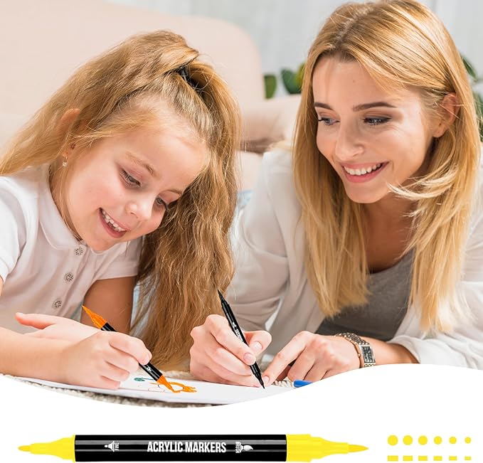 72 Colors Acrylic Paint Markers, Dual Tip with Fine Tip and Brush Tip Pens for Stone, Wood, Calligraphy, Canvas, Ceramic, Metal, Glass, Rock Painting, DIY Crafts