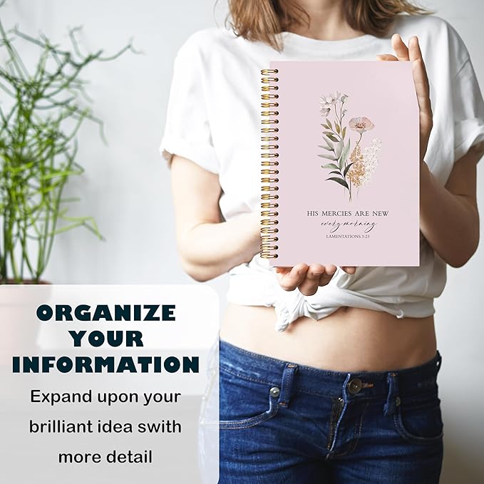 BearCake Pink Bible Christian Journals Floral Notebooks for Women Note Taking,Prayer Journal for Women, His Mercies are New Every Morning,Bible Study Journal for Women 5.5x8.3