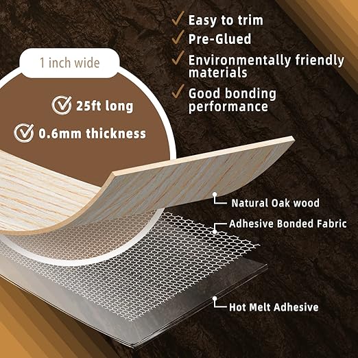 GSCIT Club Oak Edge Banding, 1 inch x 25ft roll of Veneer Edge Banding Preglued Flexible, Real Wood Tape Banding