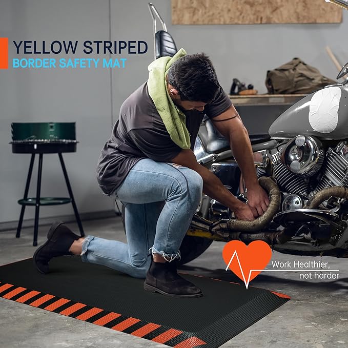 FEATOL Anti Fatigue Mats Industrial 2 Packs, Ergonomic Standing Floor Mat for Work for Stand, Black with Orange Border Safety 20" x 39"-Support for Leg & Back Pain