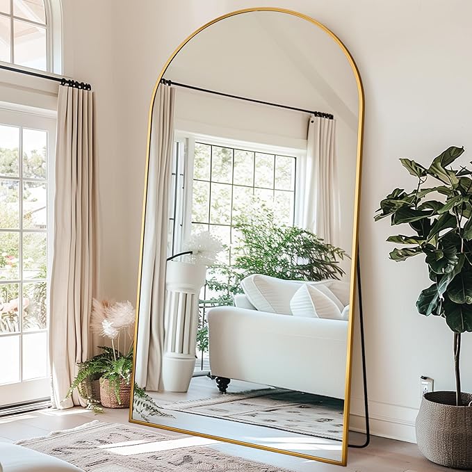 Antok Full Length Mirror, 91"x46" Oversized Floor Mirror Freestanding, Full Body Floor Standing Mirror with Stand, Hanging Mounted for Living Room Cloakroom,Gold,Arched Style