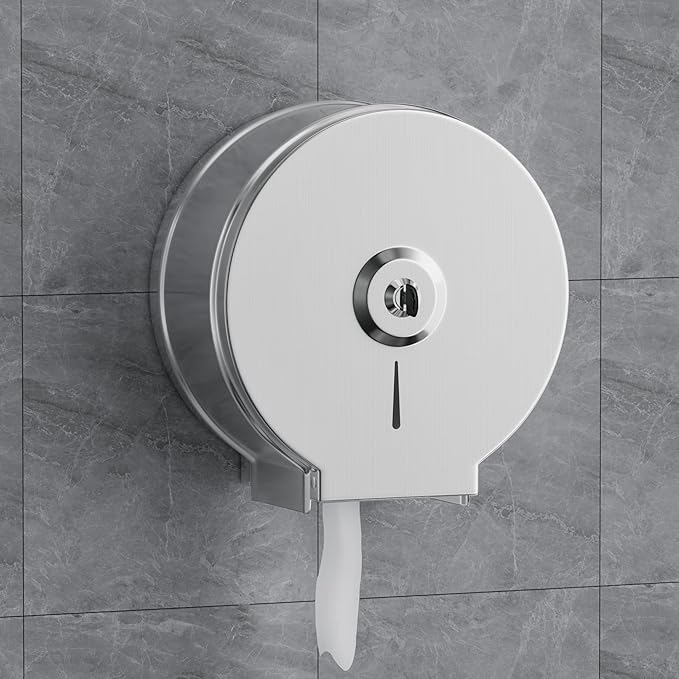 Brushed Stainless Steel Paper Towel Dispenser Wall Mount, TOBEFORT Commercial Jumbo Toilet Paper Dispenser, 9 Inch Roll with 2.5 Core, Toilet Paper Holder Bath Tissue Dispenser Lock Key