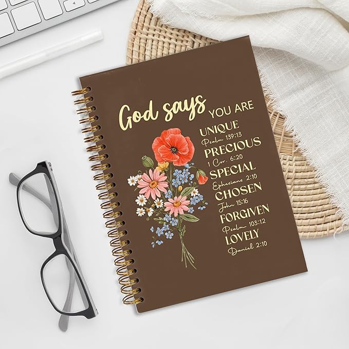 Bible Notebook, A5 Spiral Christian Journal with Floral Pink Butterfly Notebook, Bible Verse-God Says You Are, Inspirational Notebooks for Women, Bible Study, Gift for Birthday Christmas