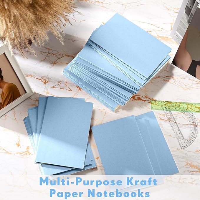 100 Pcs Kraft Notebook Journals 5.5 Inch x 8.3 Inch A5 Softcover Notebooks Bulk for Writing Sketch Office Notepad with 60 Pages 30 Sheets(Light Blue,Lined)