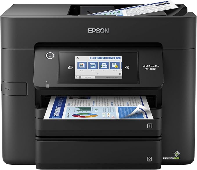 Epson Workforce Pro WF-4830 Wireless All-in-One Printer with Auto 2-Sided Print & EPSON T822 DURABrite Ultra Ink High Capacity Black Cartridge & EPSON T822 DURABrite Ultra Ink High Capacity Black