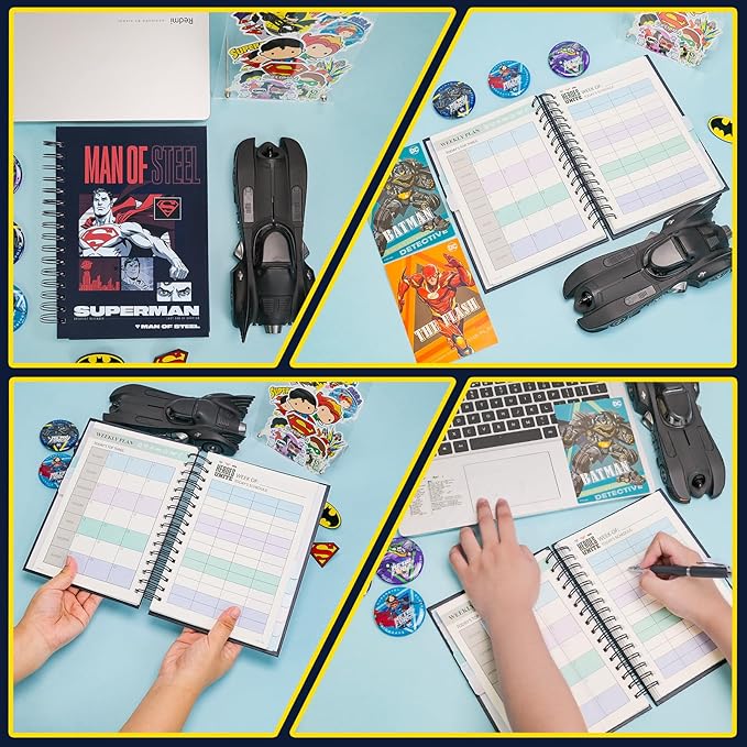 Hero Academic Planner, Weekly Monthly Daily Agenda, Custom Date Organizer for Time Management, Spiral Bound Notebook with Colorful Tabs,Datebooks for School Office Home(Navy Red)