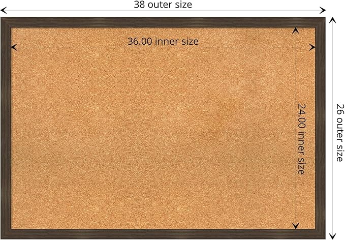 Amanti Art Natural Cork Board for Wall, 26x38 Vision Board with Brown Wood Frame, Large Corkboard Office Decor for Home Organization, Casual Corkboard Pinboard to display items for home organization