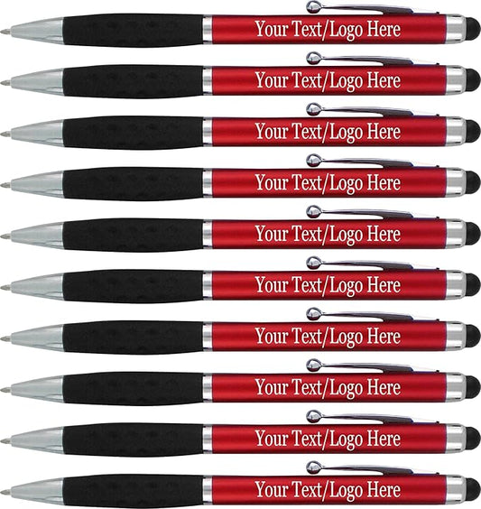 Customized Pens With your Custom Logo or Text-600 Pack Bulk-for Businesses, Parties, and Events, 2 in 1 Ballpoint Pen & Stylus Compatible with Touchscreen Devices, Red Barrel, Black Ink