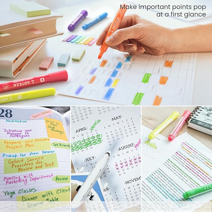 ARTEZA Highlighters Assorted Colors, Set of 60, Wide & Narrow Chisel Tip Pens