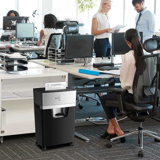 BONSEN 16-Sheet Heavy Duty Paper Shredder for Office, 60-Minute Running Time Cross-Cut CD Shredder with 60dB Low-Noise, 5.3-Gallon Pull Out Bin, Anti-Jam & Quiet Shredder for Home Office (S3102)