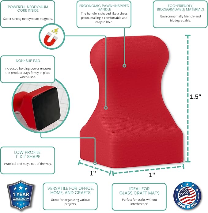 Glassboard Studio MiniPawn Magnet - Strong Neodymium Rare Earth Magnets for Fridge, Whiteboard, Locker & Magnetic Glassboards - Ideal for Crafting & Office Use - Strong Fridge Magnets (Cherry Red, 2)