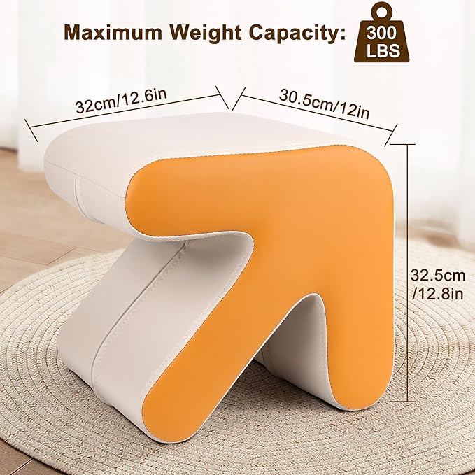 H&B Luxuries Ottoman, Foot Stool with Creative Shape, Napa Leather Ottomans, Removable Outer Foot Rest, No Assembly Required, Ottoman for Living Room, Bedroom, Entrance, White Yellow