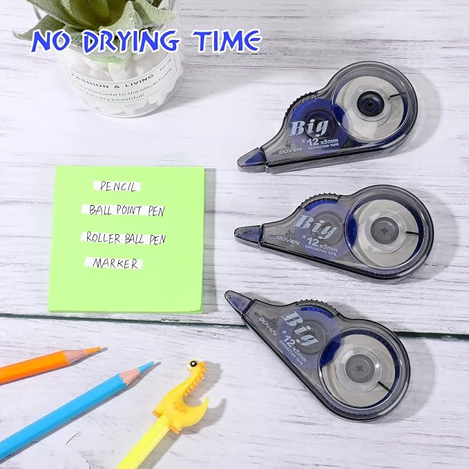 Chivao 36 Pack White Correction Tape, Classroom Correction Tape Wipe out Easy to Use Applicator Translucent Dispenser Shows for School Office Note Journal, 0.2 Inch x 39.4 Feet