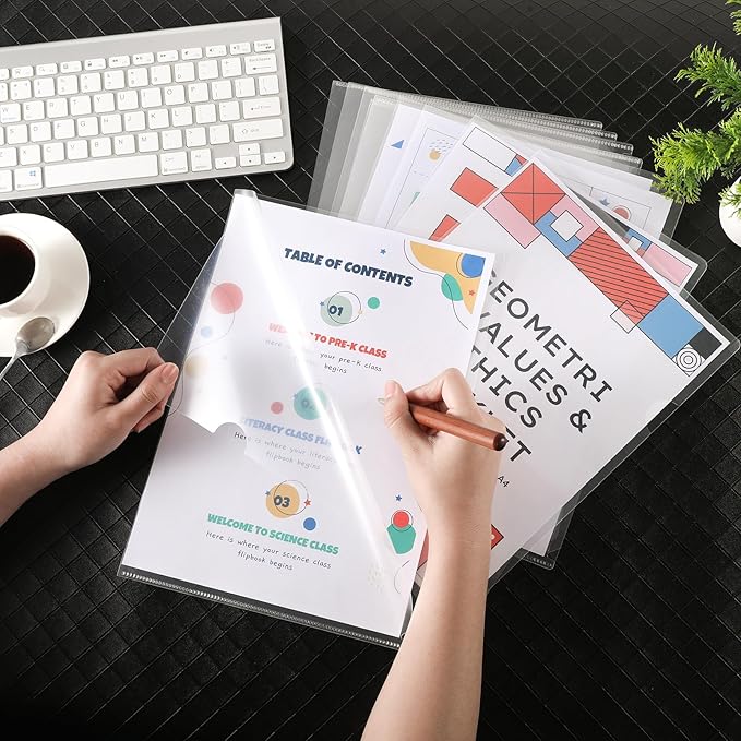 76 Pcs L-Type Clear Plastic File Folders - A4/Letter Size Transparent Plastic Sleeves Ideal for School and Office Supplies