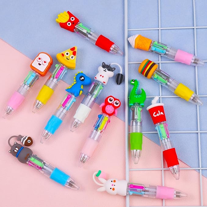 12Pcs Mini Multicolor Pens in One 4-in-1 Cute Pens Bulk for Kids, Ballpoint Pen for Birthdays and Children's Parties, Fun Pen Gifts Assorted Ink Kawaii Pen