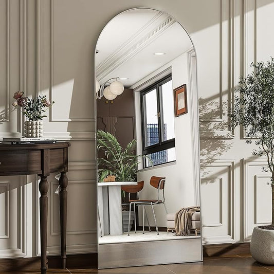 57" x 20" Arched Full Length Mirror - Wall Mounted/Floor Mirror Aluminum Alloy Frame Full Body Mirrors for Bathroom Living Room Bedroom and Entryway,Sliver