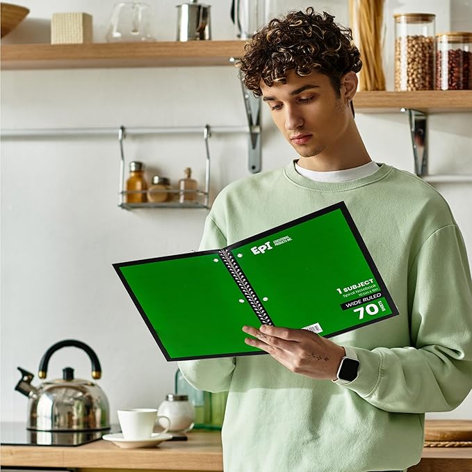 EPI Spiral Notebook | Wide - 70 Sheets, Durable Spiral Binding | 10.5 x 8 in | Classroom Supplies | School, Office, Note Taking, Journaling - 12 Pack