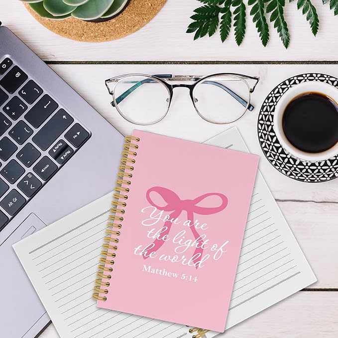 Coquette Pink Bows Spiral Notebook, Christian Bible Verse Journaling Notebooks for Note Taking, Preppy Aesthetic Inspirational Hardcover Journals for Teen Girls Women, 160 Pages 5.5 x 8.3 Inch